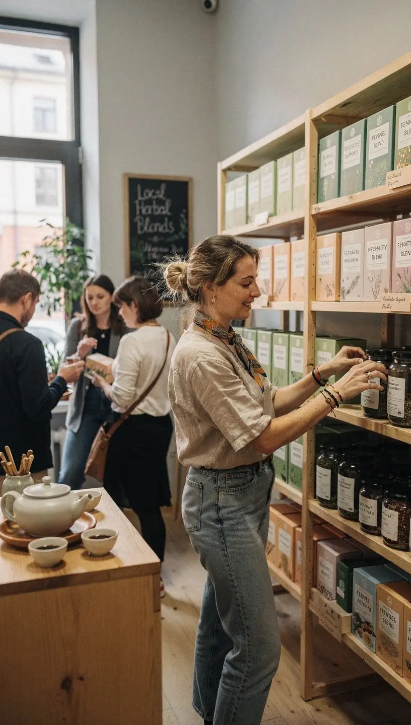 Fennel sėklų arbata puodelyje, šalia šviežių mėtų lapų.