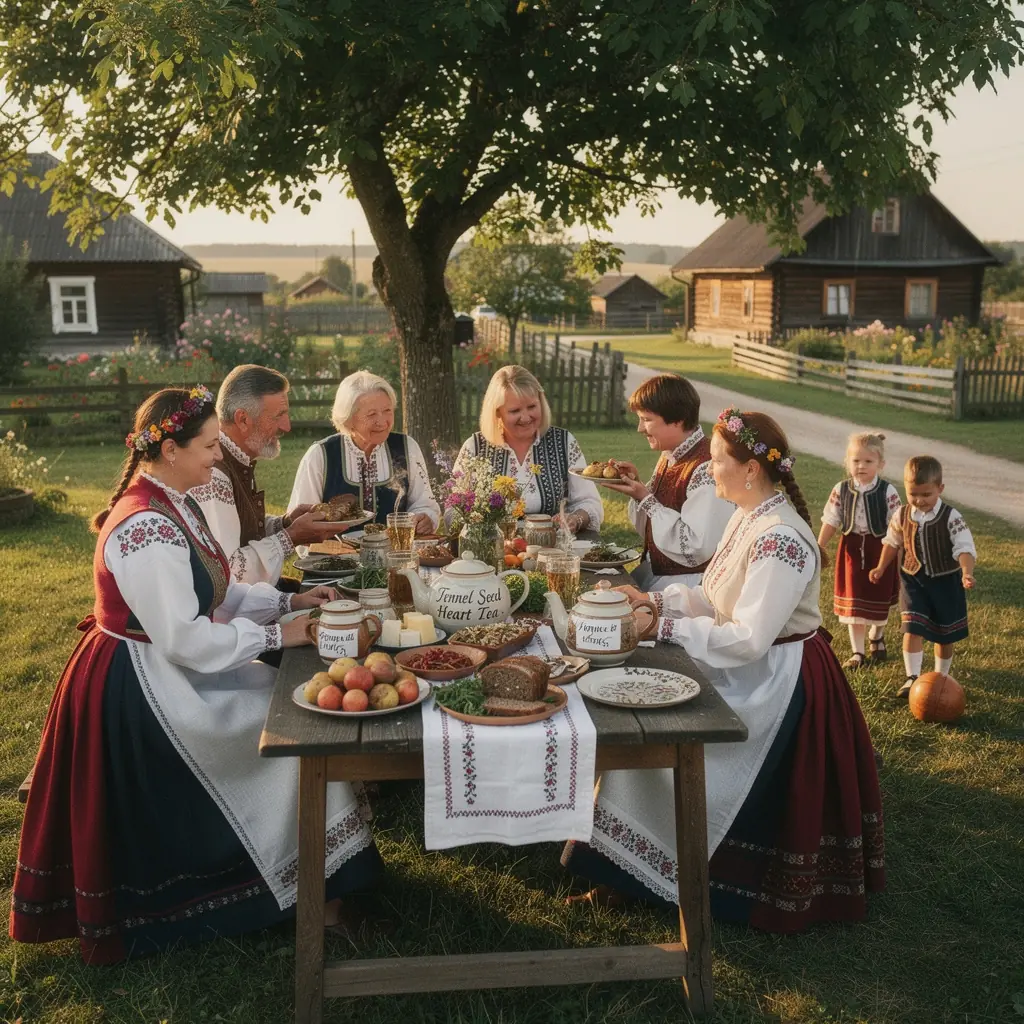 Šviežias puodelis arbatos, šalia džiovintų anyžių sėklų.